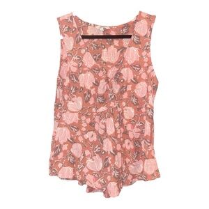 Lucky Brand boho blousy sleeveless knotted middle rose color floral. Size L AR18